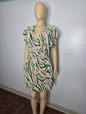 ASOS Cream and Green Zebra-Print Short Dress Size US/10